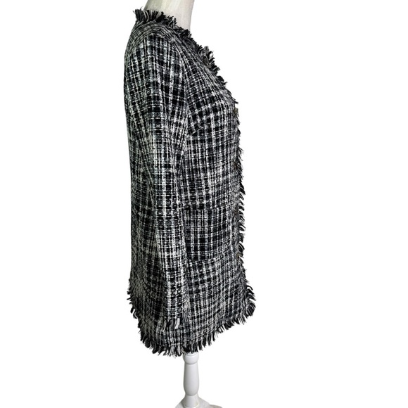Kate spade Tweed Coat with Fringe Detail Black and White Size 2 - Picture 6 of 12
